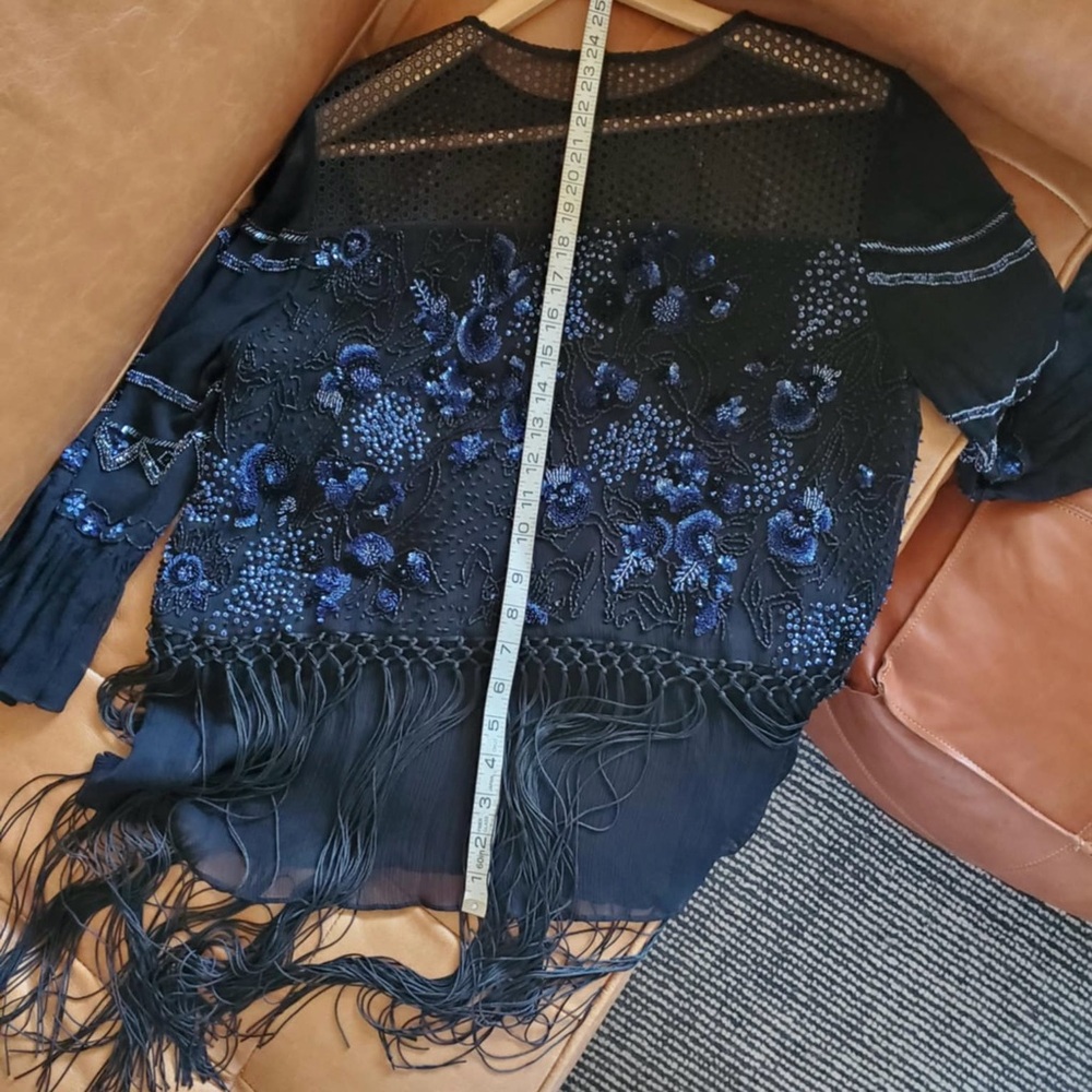 Elie Tahari Aislin Fringe Beaded Top Large - Picture 16 of 16